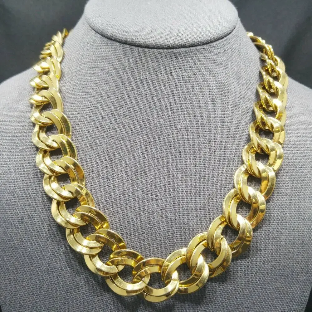 Vintage Monet Chunky Double Link Gold Chain Necklace 1980s Statement Jewelry 21